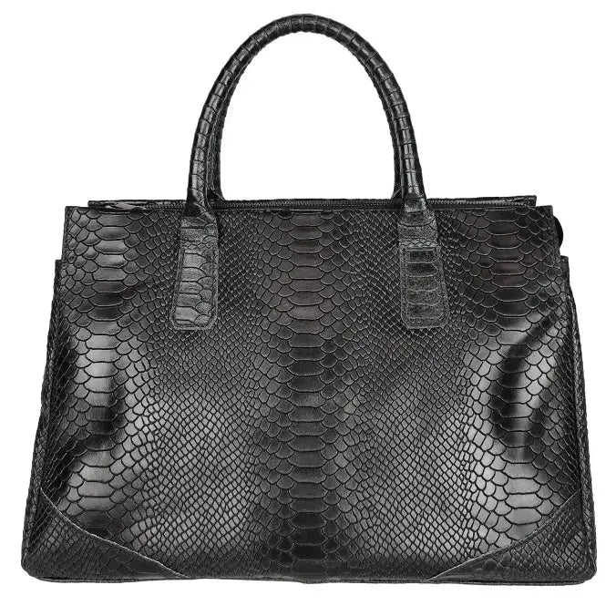 NEW! DM521 ITALIAN EMBOSSED BLACK LEATHER LARGE HANDBAG