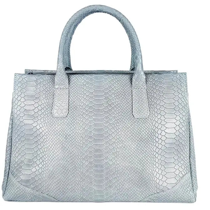 NEW! DM521 ITALIAN EMBOSSED GRAY LEATHER LARGE HANDBAG