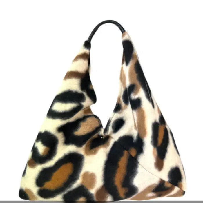 NEW! 922 ITALIAN BROWN LEOPARD WOOL HANDBAG W/ LEATHER HANDLE