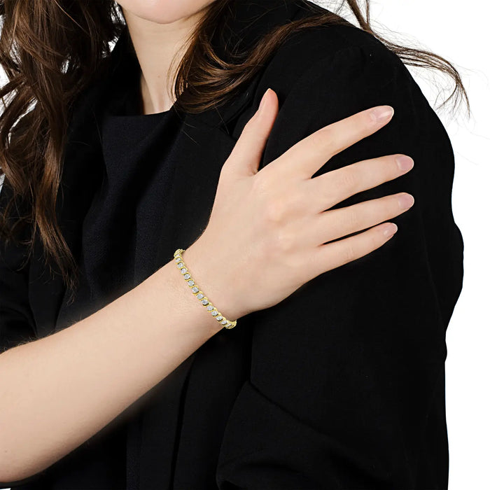 YELLOW GOLD OVER SILVER 1/10 CARAT DIAMOND "S" LINK BRACELET