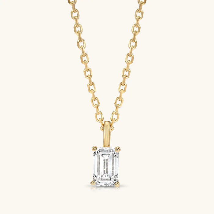 14K EMERALD DIAMOND NECKLACE IN SOLID GOLD WITH CABLE CHAIN