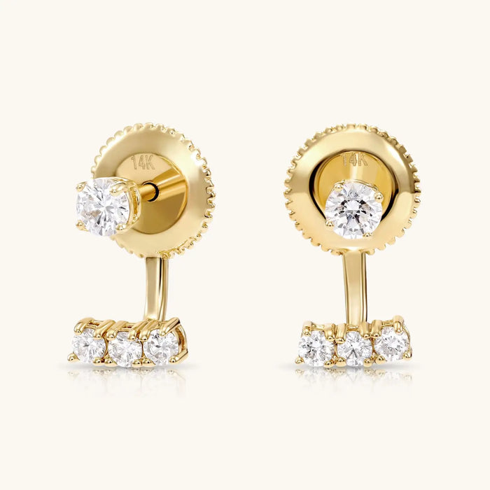 14K SOLID YELLOW GOLD AND DIAMOND EAR JACKET EARRINGS