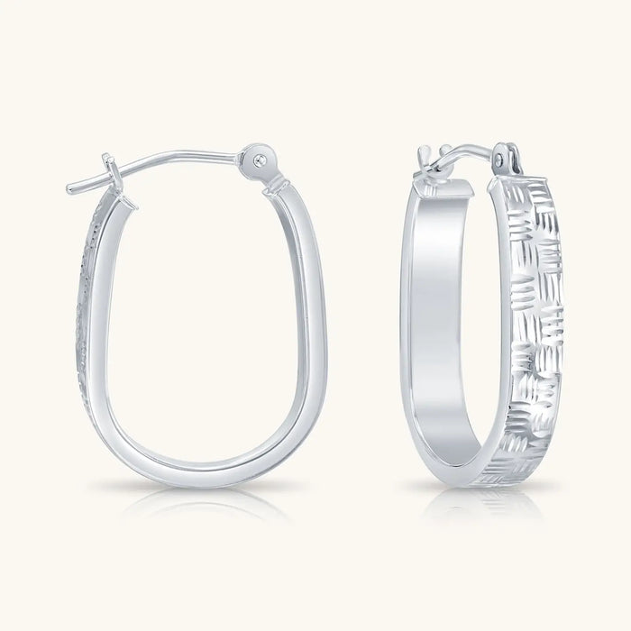 14K GOLD SQUARE 'U' HOOPS WITH HAND ENGRAVED DESIGN