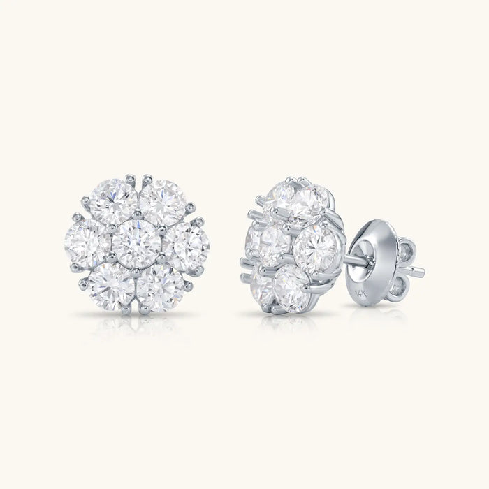14K WHITE GOLD ROUND CLUSTER DIAMOND STUD POST EARRINGS