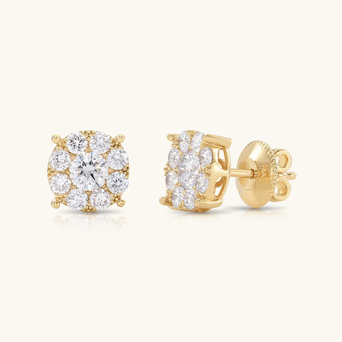 14K YELLOW GOLD ROUND DIAMOND STUD POST EARRINGS - PUSHBACK
