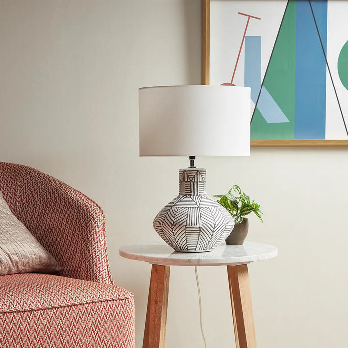 AEGYPT CERAMIC ROUND TABLE LAMP, BLACK AND WHITE