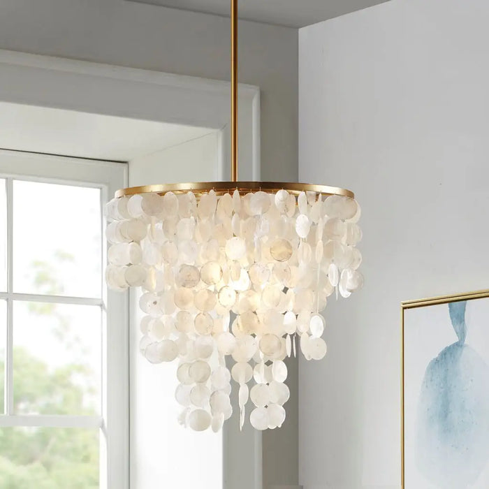 1-LIGHT SHELL DRAPE ELEGANT CHANDELIER WITH GOLD BASE