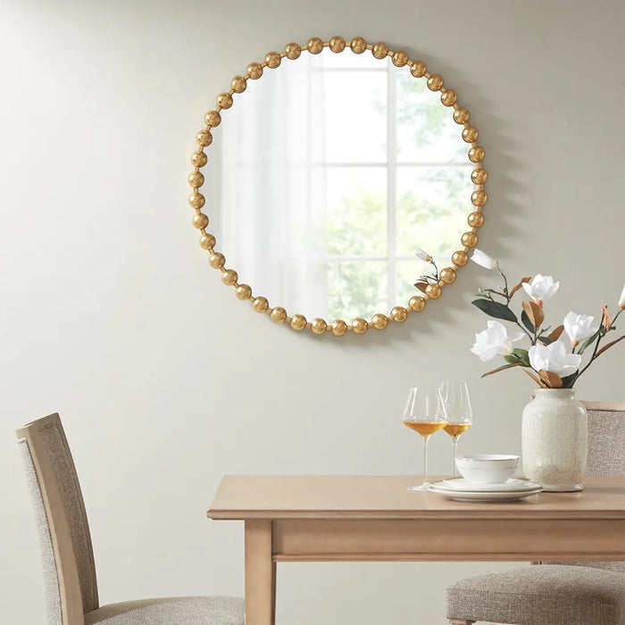 ROUND IRON FRAMED WALL DECOR MIRROR, GOLD