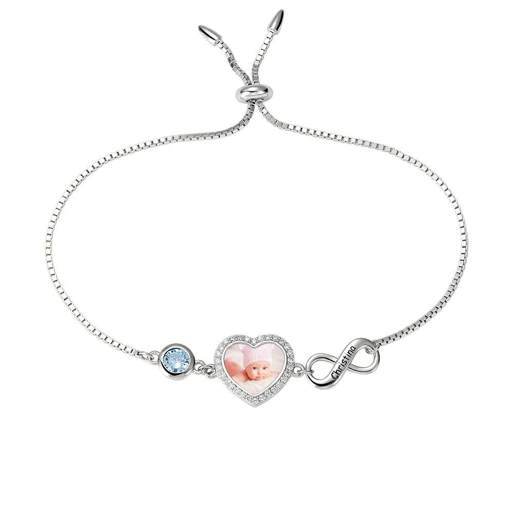 PERSONALIZED HEART PHOTO BRACELET WITH BIRTHSTONE IN ROSE GOLD