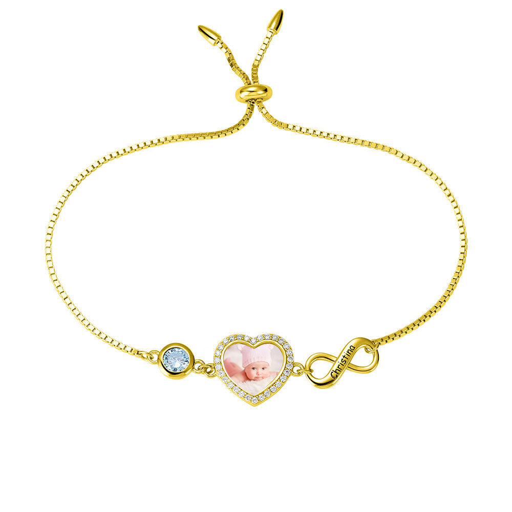 PERSONALIZED HEART PHOTO BRACELET WITH BIRTHSTONE IN ROSE GOLD