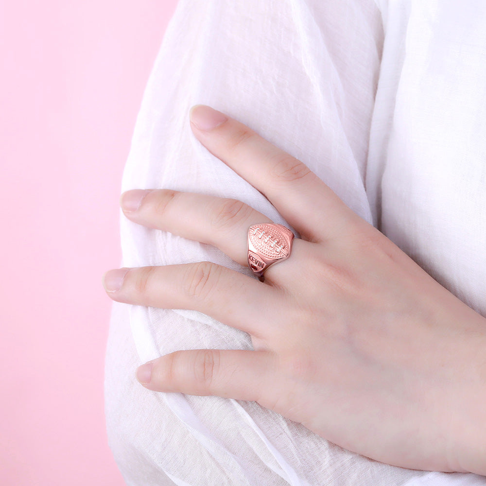 PERSONALIZED FOOTBALL RING WITH BIRTHSTONE AND ENGRAVING