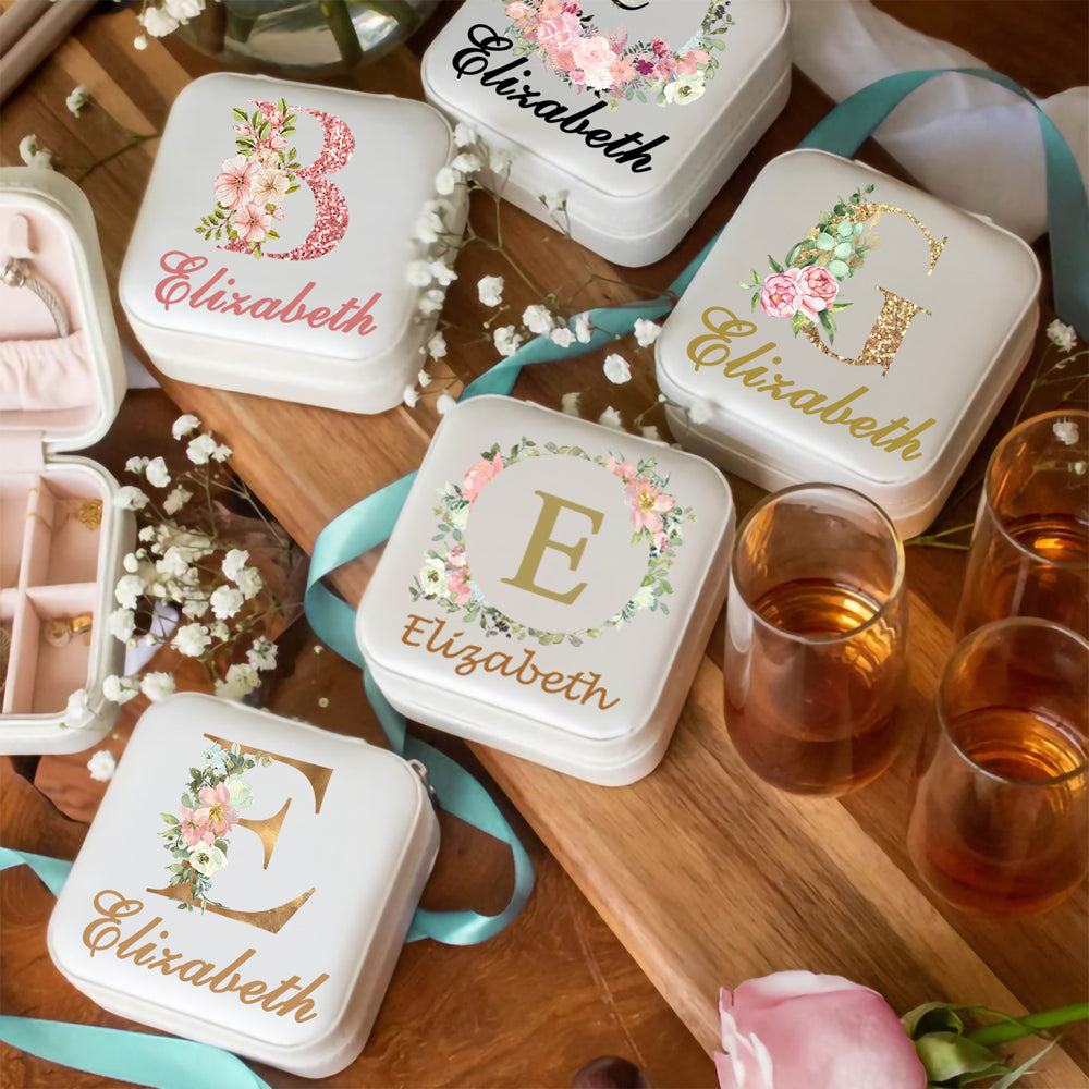 INITIAL & NAME JEWELRY TRAVEL CASE WITH FLOWERS