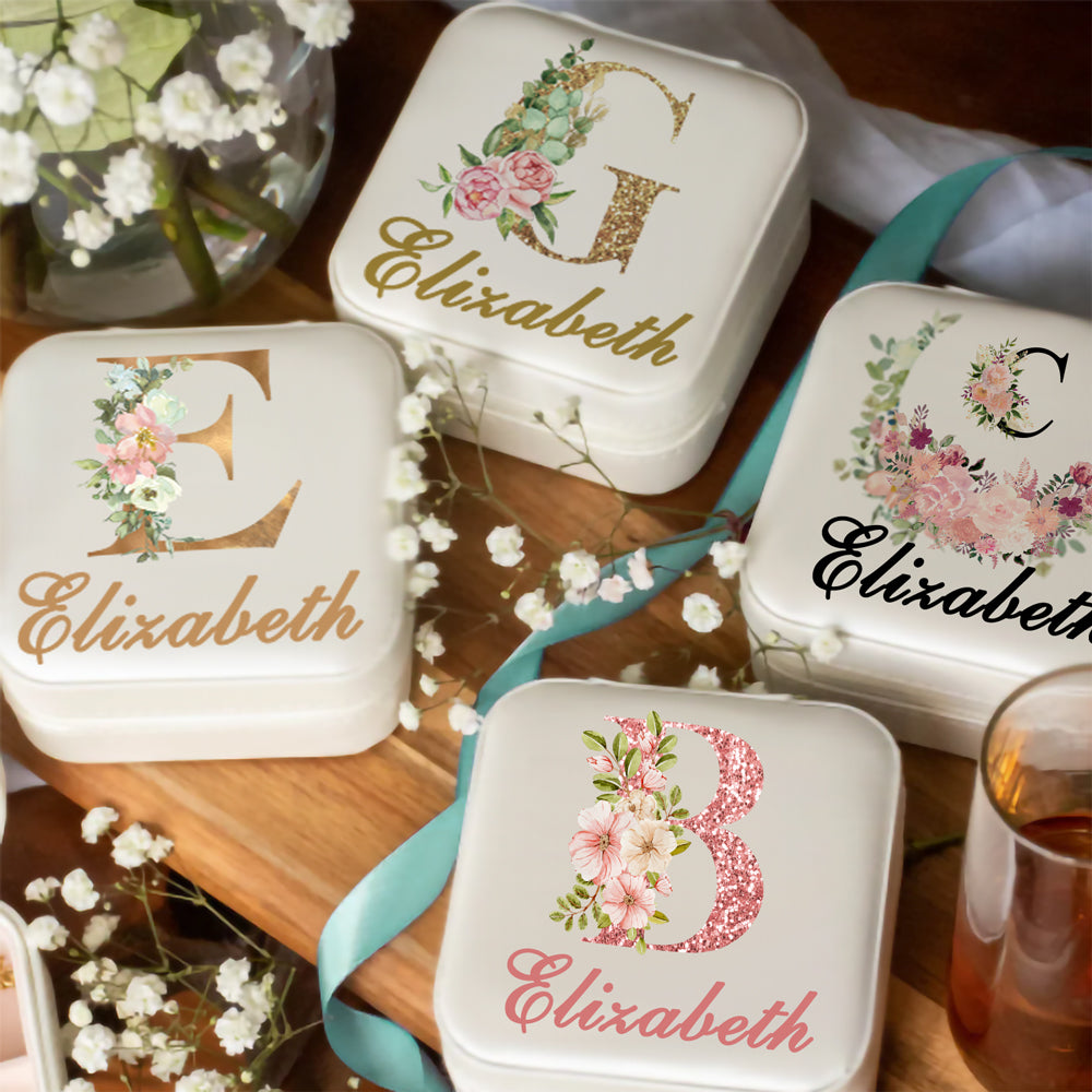 INITIAL & NAME JEWELRY TRAVEL CASE WITH FLOWERS