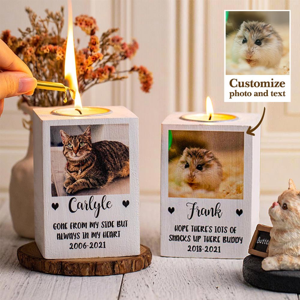 PERSONALIZED PET MEMORIAL PHOTO CANDLE TEALIGHT HOLDER
