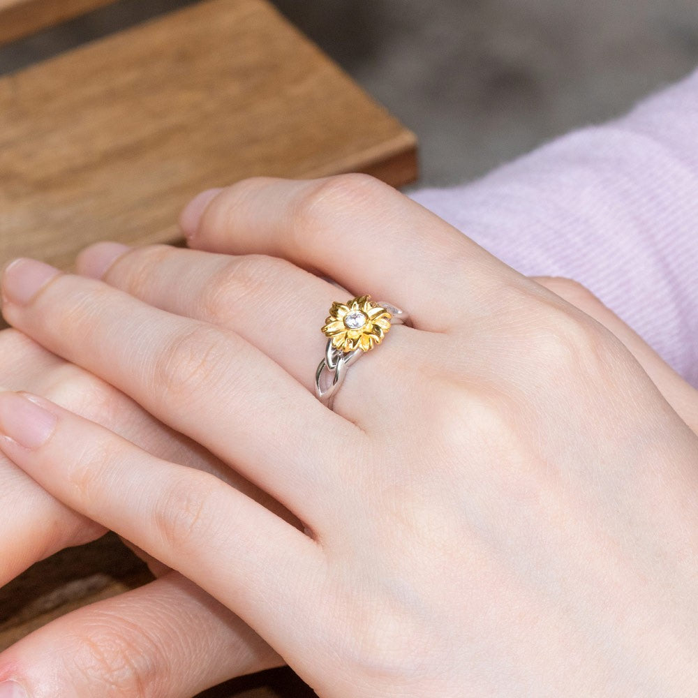 PERSONALIZED NAME SUNFLOWER RING WITH BIRTHSTONE