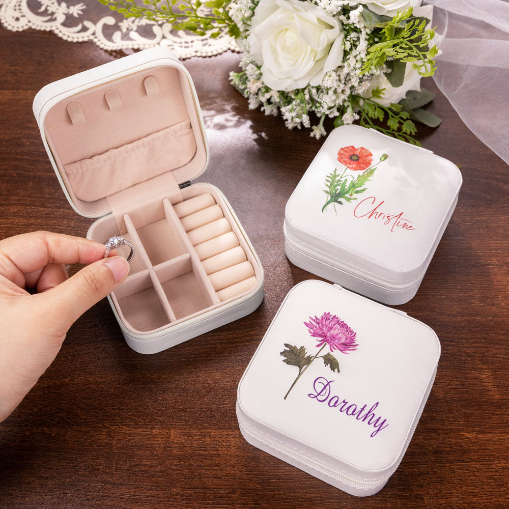 JEWELRY TRAVEL CASE WITH BIRTH FLOWER