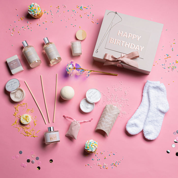 BIRTHDAY GIFT BASKET - BATH & SPA GIFT SET WITH CZ NECKLACE