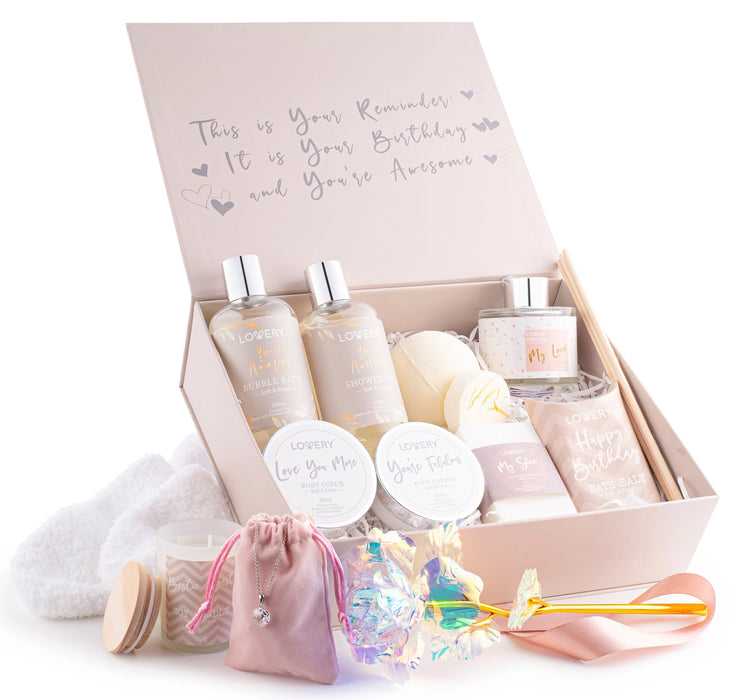 BIRTHDAY GIFT BASKET - BATH & SPA GIFT SET WITH CZ NECKLACE