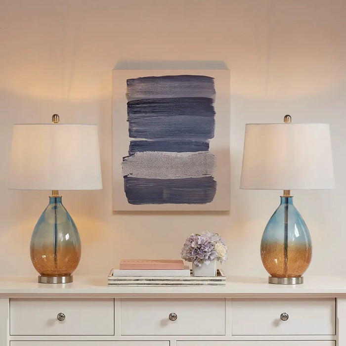 OMBRE ORANGE BLUE GLASS BASE TABLE LAMP [SET OF 2]