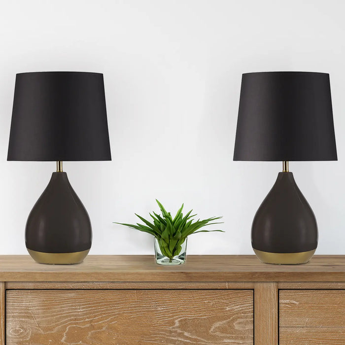 2-TONE CERAMIC TEARDROP TABLE LAMP, BLACK [SET OF 2]