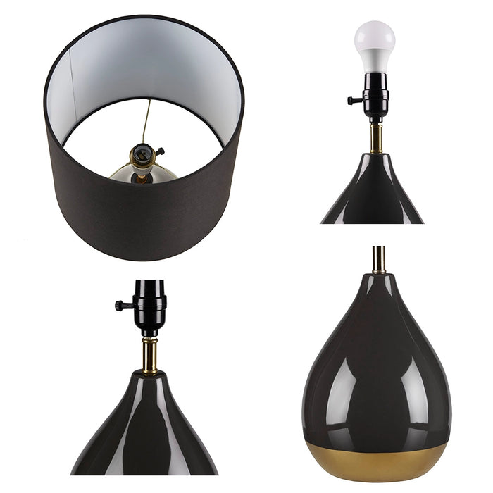 2-TONE CERAMIC TEARDROP TABLE LAMP, BLACK [SET OF 2]