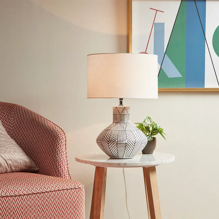 AEGYPT CERAMIC ROUND TABLE LAMP, BLACK AND WHITE