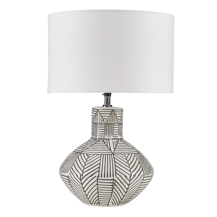 AEGYPT CERAMIC ROUND TABLE LAMP, BLACK AND WHITE