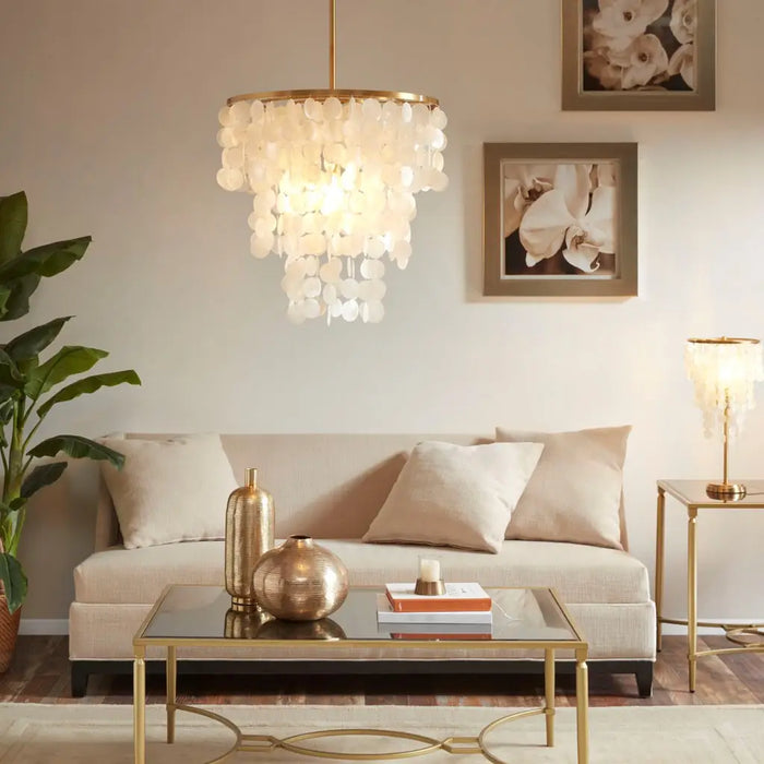 1-LIGHT SHELL DRAPE ELEGANT CHANDELIER WITH GOLD BASE