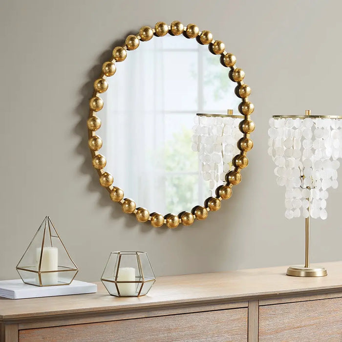 ROUND IRON FRAMED WALL DECOR MIRROR, GOLD